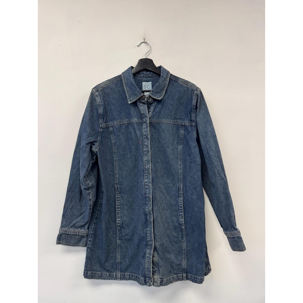 Vintage Field Gear Jacket Womens Large Blue‎ Denim Button Front Long Coat 90s